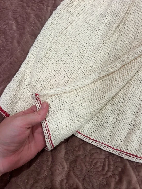 Cream crochet Knit open Cardigan with Red Trim - Picture 3 of 4